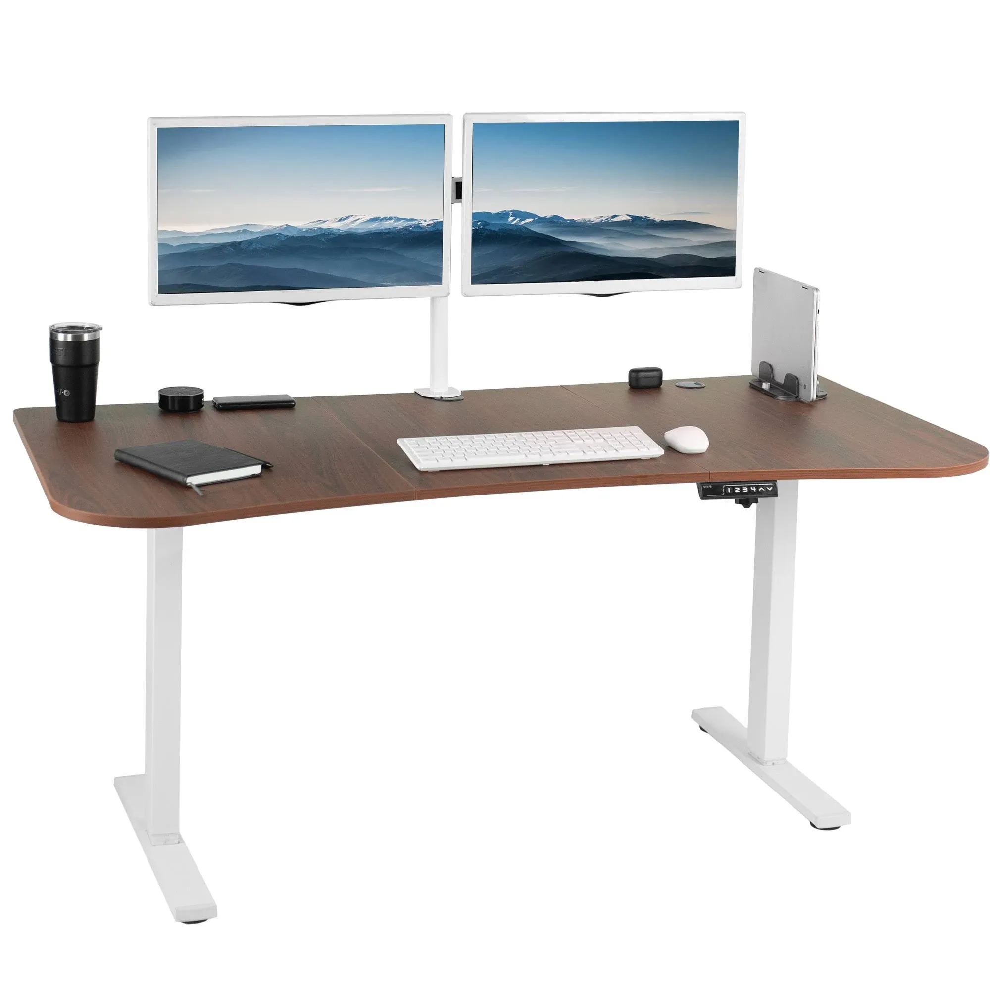  63" X 32" Electric Desk With Push Button Memory Controllercolor: Dark Walnut. Desk Frame: White