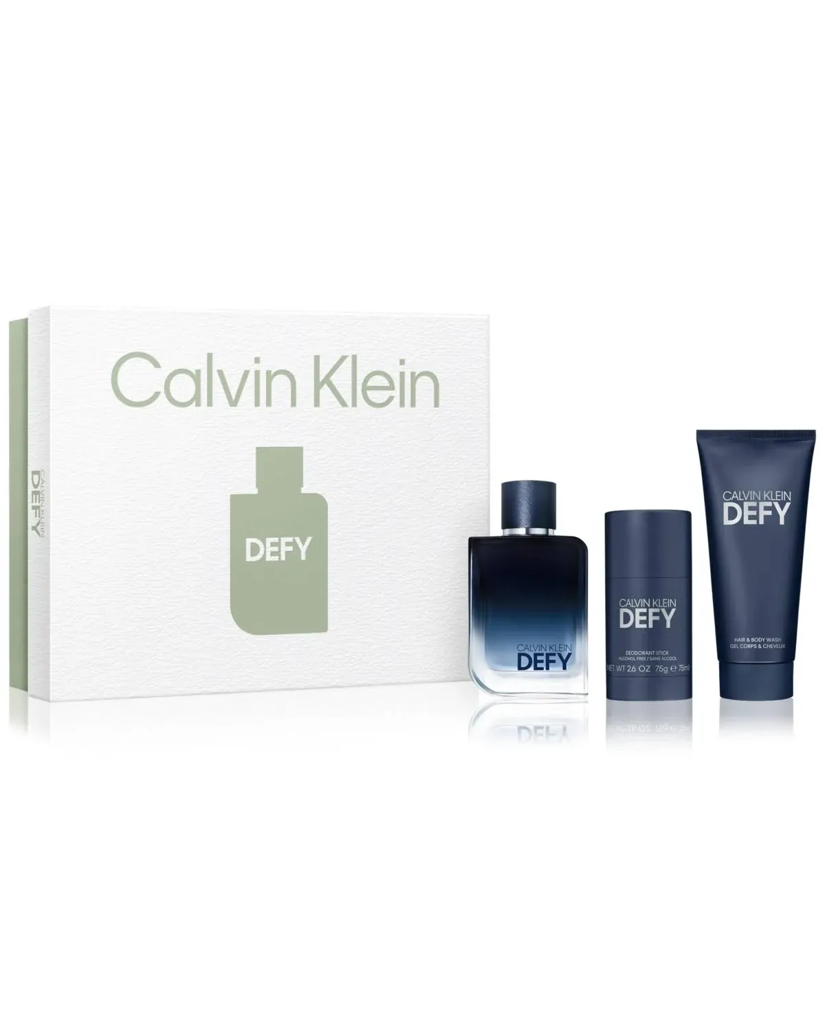 Brand New! Calvin Klein Defy Men&#039;s Gift Set! Parfum, body wash, &amp; deodorant