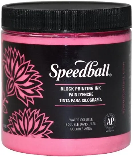 Speedball Water-Soluble Block Printing Ink, 8-Ounce Jar, Fluorescent Hot Pink