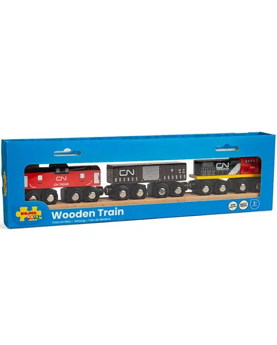 Bigjigs Rail Wooden CN Train - 1 Engine, 2 Carriages & 2 Track Pieces, Kids Train Toy Accessories, Toddler Railway Sets, Trains With Magnetic Couplings, For 3+ Year Old