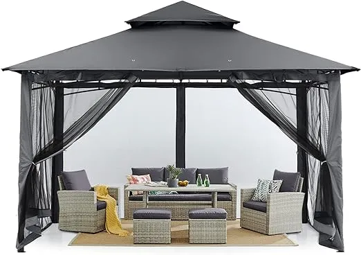 MASTERCANOPY Outdoor Garden Gazebo for Patios with Stable Steel Frame and Netting Walls (10x10,Dark Gray)
