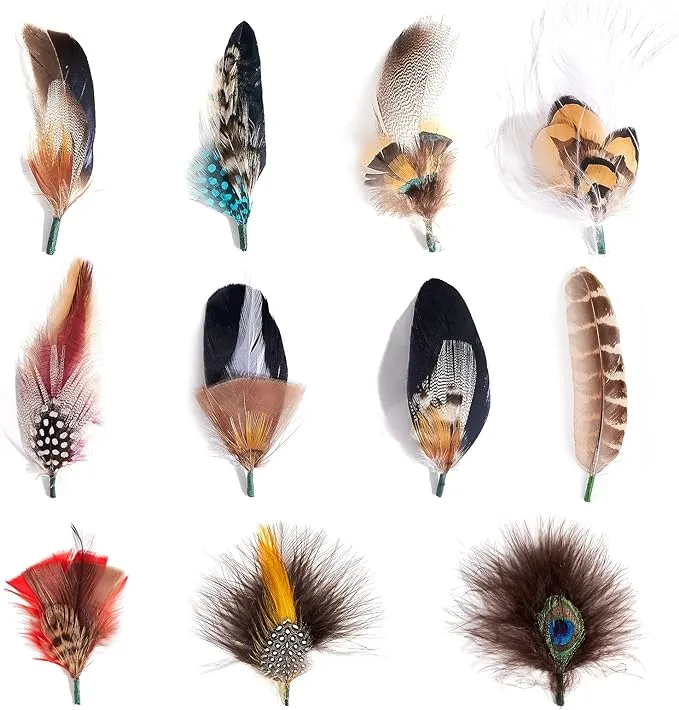 MIX BROWN Hat Feathers, Assorted Natural Feather Packs Accessories for Fedora Cowboy Hats, Pork Pie Trilby Hats