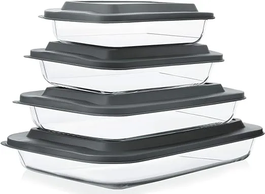 8-Piece Deep Glass Baking Dish with Plastic Lids