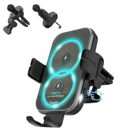 SooPii Dual Coils Wireless Car Charger,15W Fast Wireless Charging Car Mount