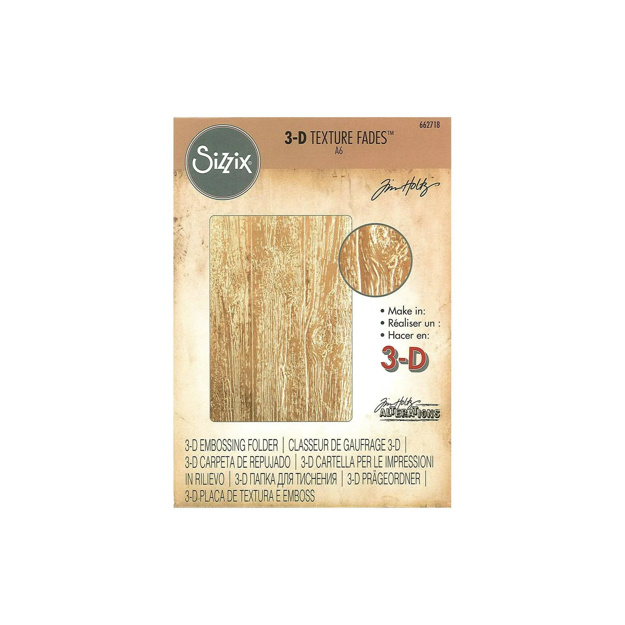 Sizzix 3D Texture Fades Embossing Folder by Tim Holtz - Lumber