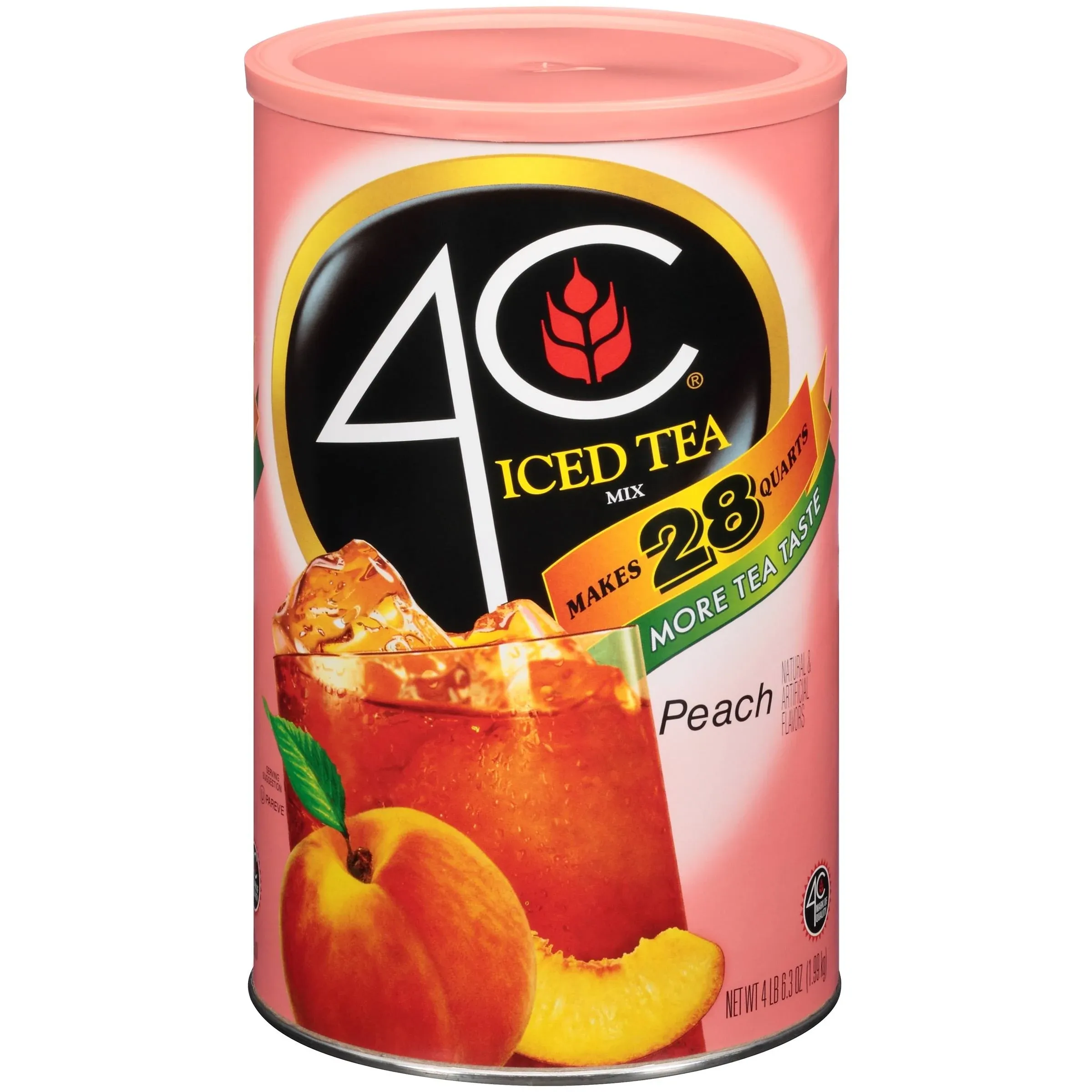 4C Powdered Drink Mix Cannisters, Peach Tea, 28 Quarts, Family Sized Cannister, Thirst Quenching & Refreshing Flavors (Peach Iced Tea, 66.08 Ounce (Pack of 2))