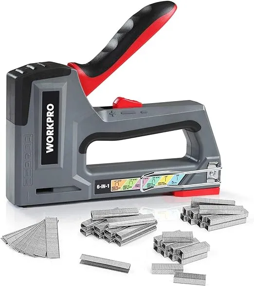 WORKPRO Staple Gun, 6-in-1, Manual Brad Nailer with 4000 Counts Staples, Upholstery Stapler Nail Gun for Fixing Material, Decoration, Carpentry, Furniture, Doors and Windows