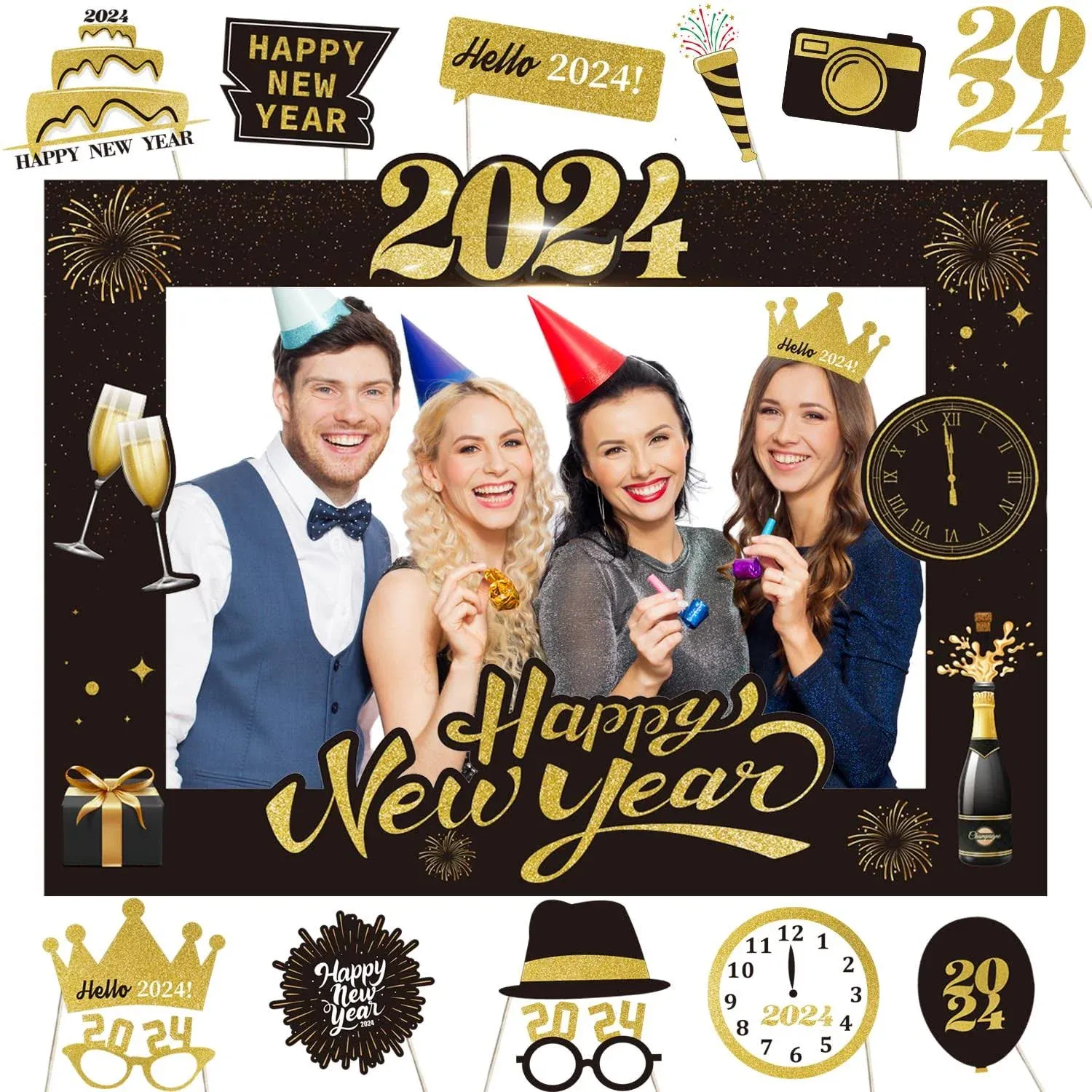 New Years Eve Photo Booth Props 2024 New Year Photo Frame 2024 New Years Deco...