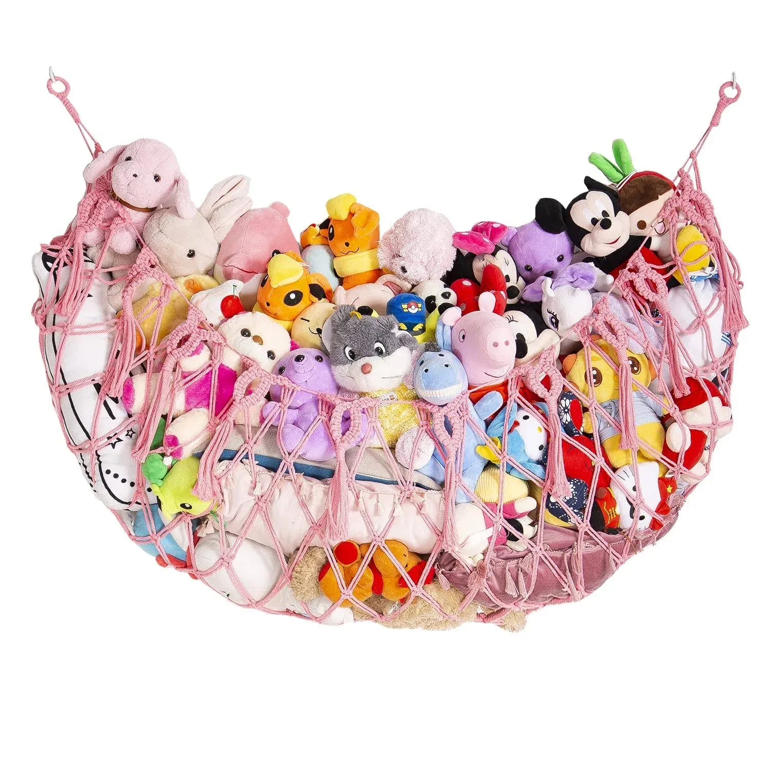 Stuffed Animal Net or Hammock Wall Hanging Net for Stuffed Animal Storage Macrame Toy Display Plush Toy Holder Soft Toy organizer for Nurery Baby Bedroom Playroom-Pink