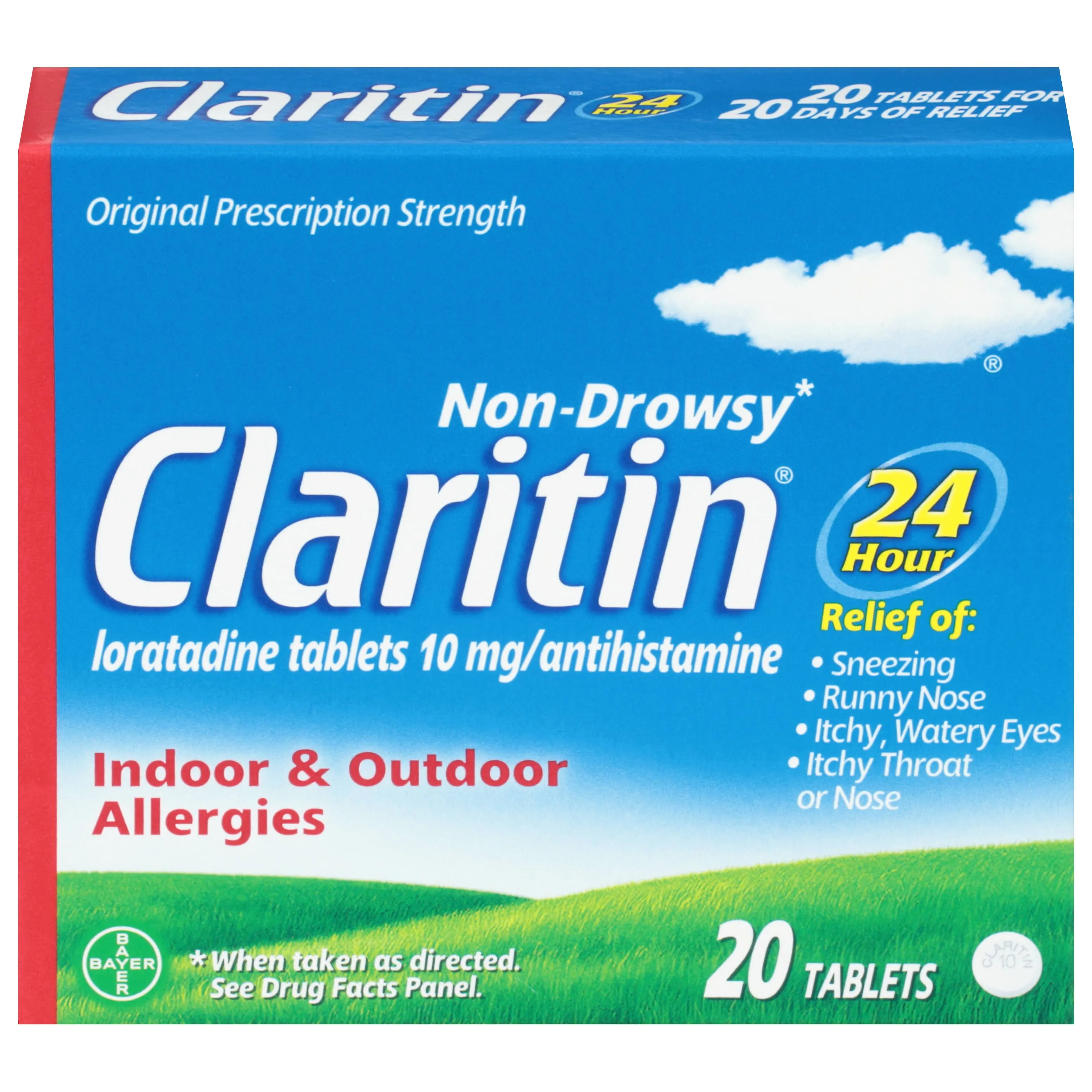 Claritin 24 Hour Non-Drowsy Indoor & Outdoor Allergies Tablets Antihistamine 10 ct Box