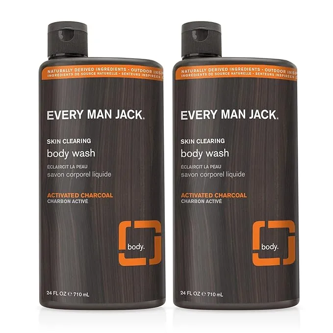 Every Man Jack Nourishing Activated Charcoal Mens Body Wash, Two 24 oz Bottles