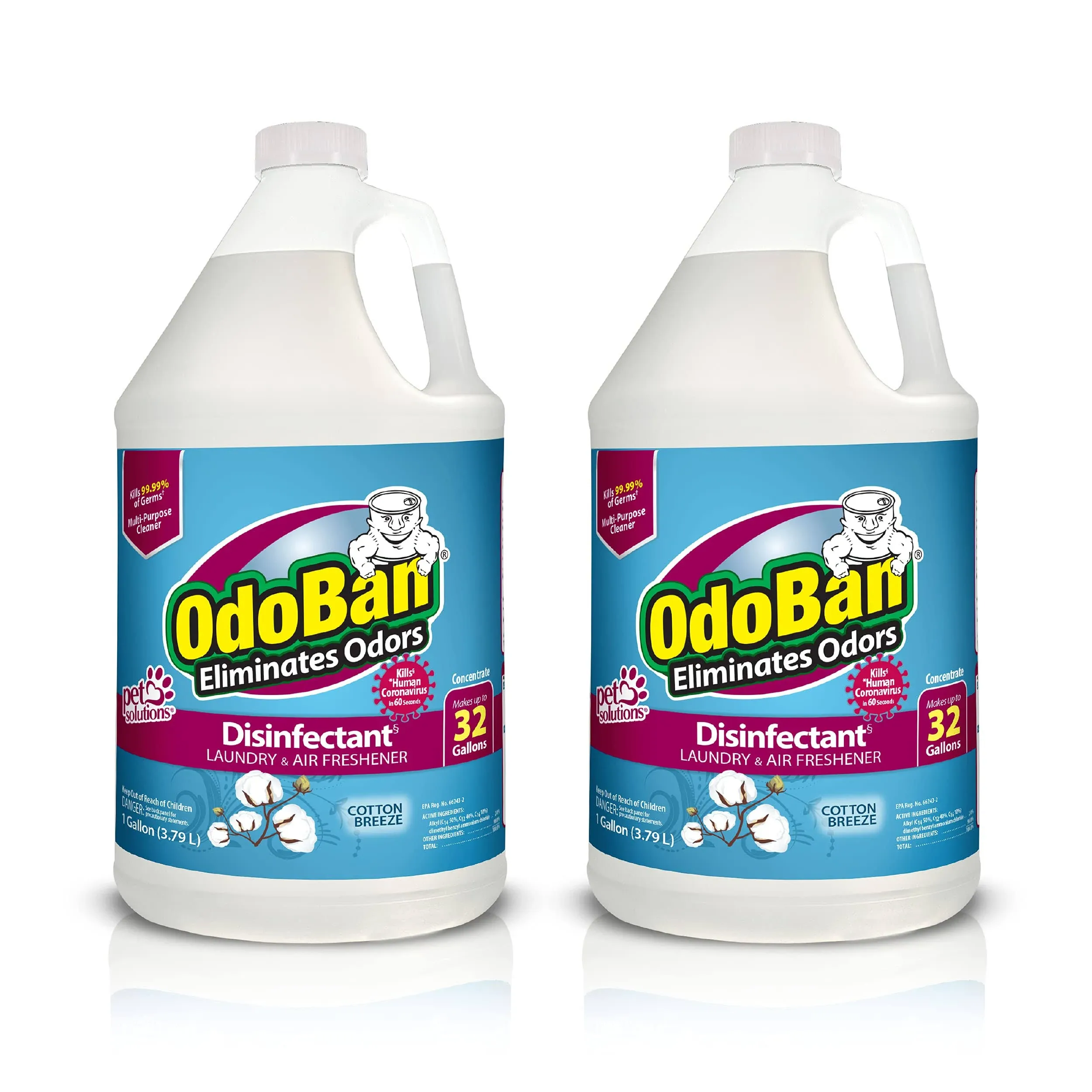 Odoban Multipurpose Cleaner Concentrate, 2 gal, Cotton Breeze Scent - Odor Eliminator, Disinfectant, Flood Fire Water Damage Restoration, White