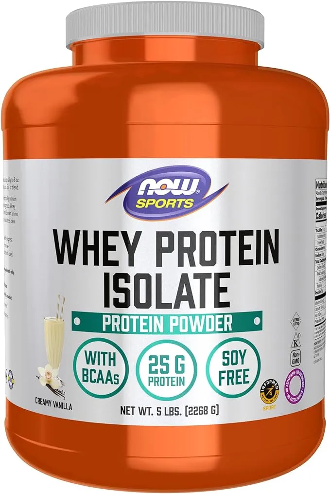 NOW Sports Nutrition, Whey Protein Isolate, 25 g With BCAAs, Unflavored Powder, 5-Pound