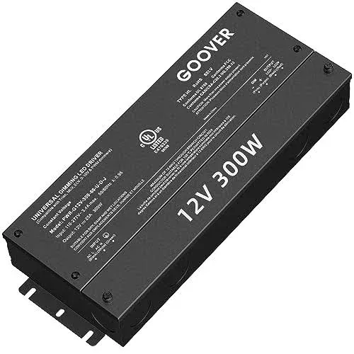 GOOVER 300W Dimmable LED Driver, 12V Triac Dimmable Power Supply, AC to DC ...