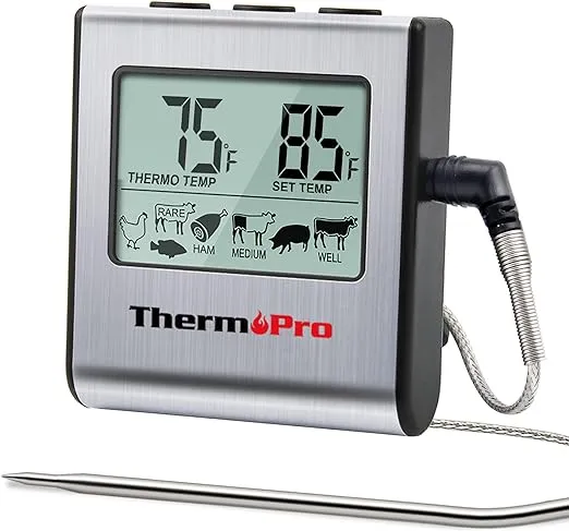 ThermoPro Tp-16 Large LCD Digital Cooking Food Meat Thermometer for Smoker Oven Kitchen BBQ Grill Thermometer Clock Timer with Stainless Steel