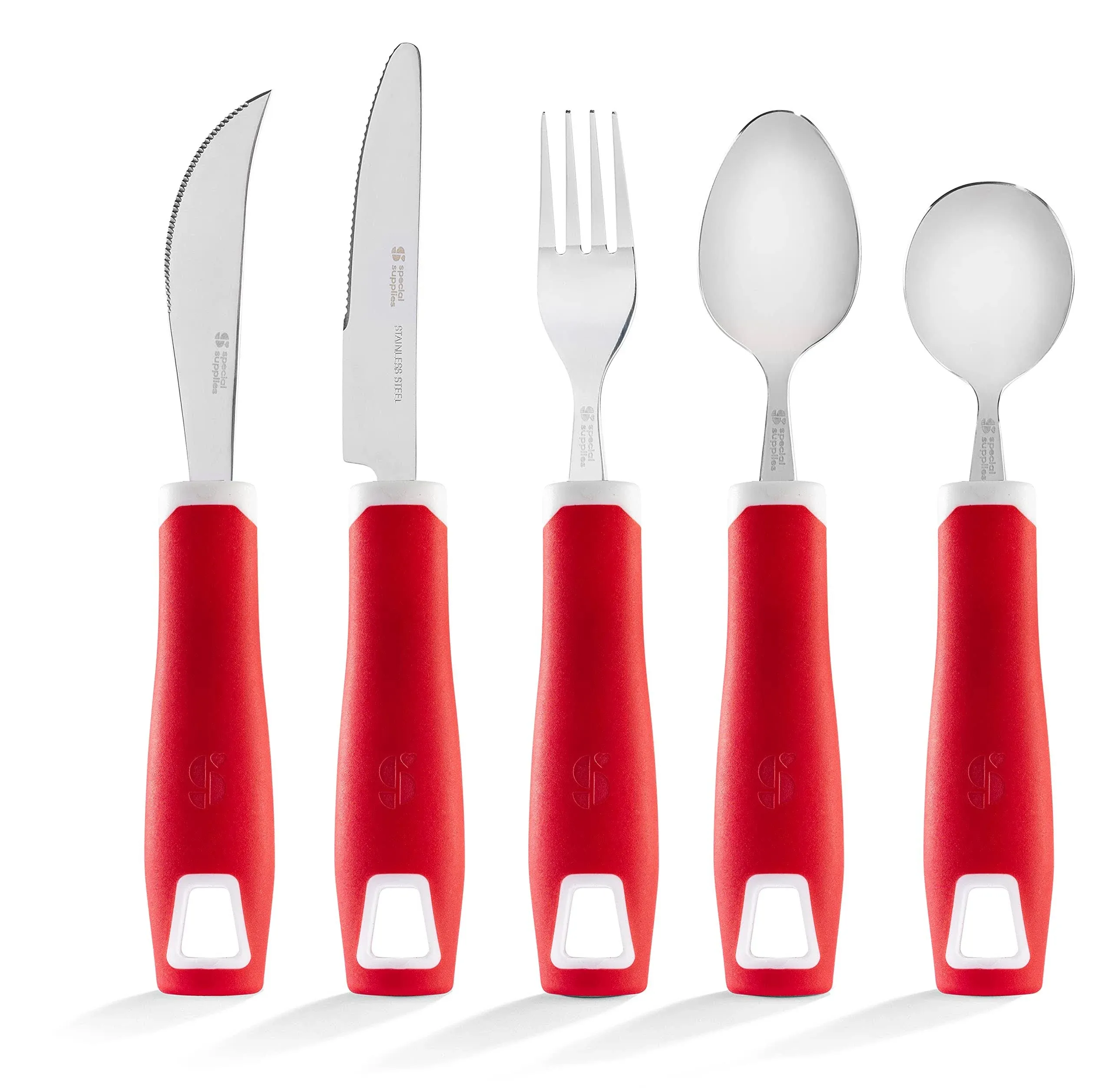 Special Supplies Adaptive Utensils 5-Piece Set Non-Weighted, Non-Slip Handles for ...