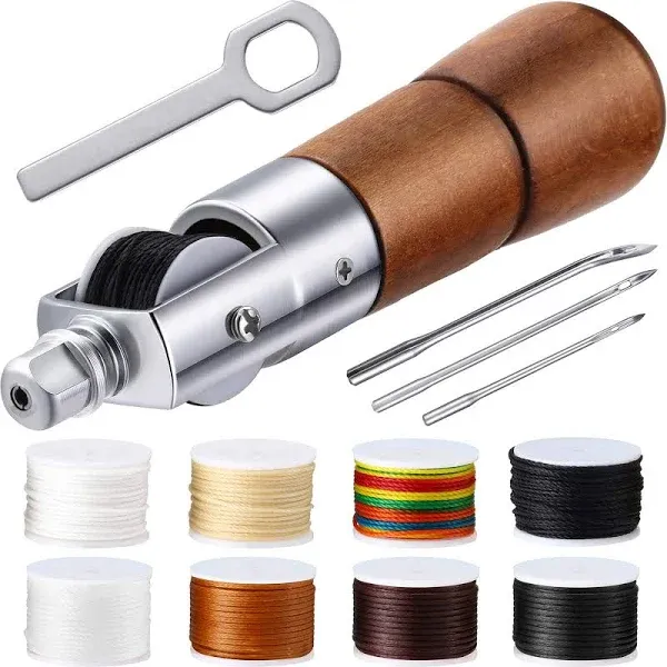 12 Pieces Leather Sewing Awl Kit Hand Stitcher with Craft Accessories Set, Hand 