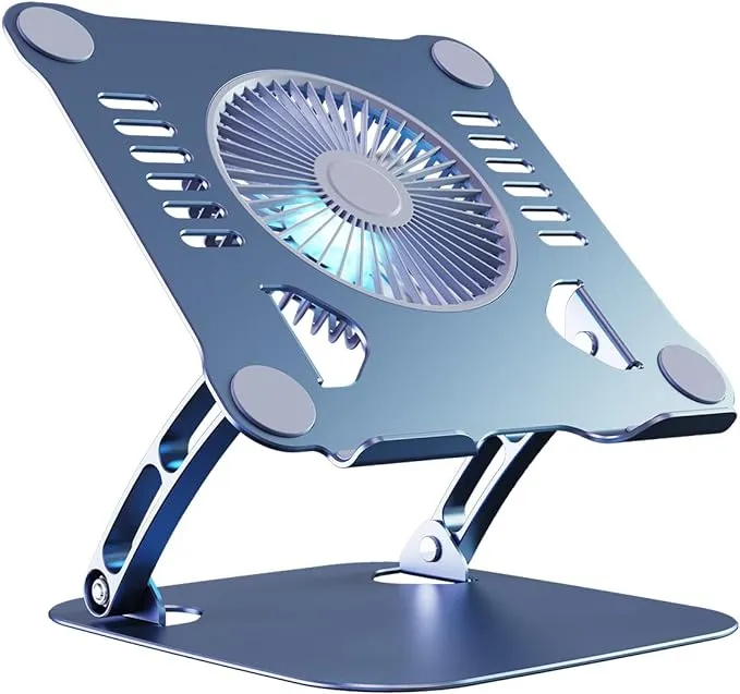 Laptop Cooling Stand with 3 Speed Fan, No 360° Rotating Base, Bule-Gray 