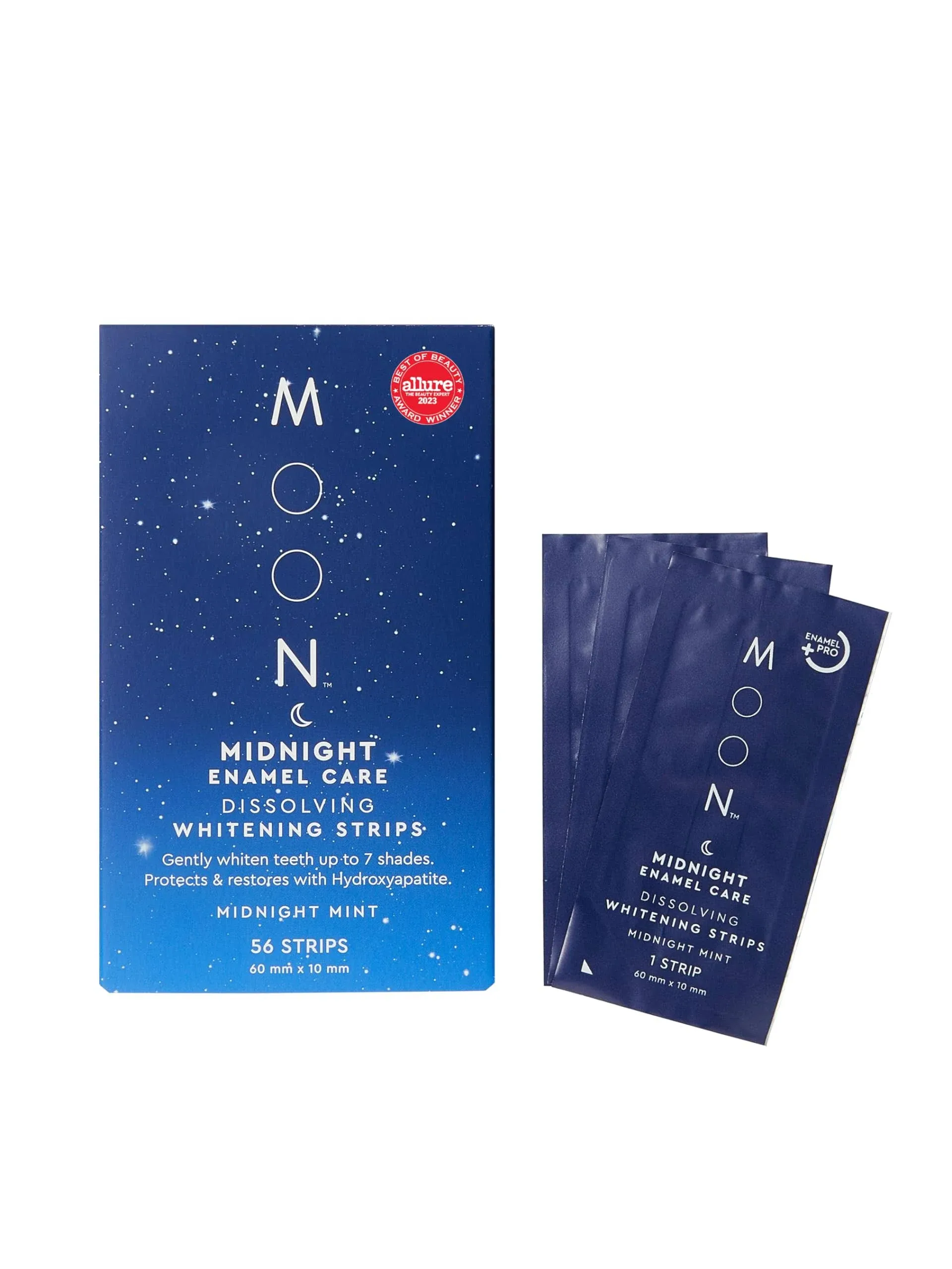 MOON Midnight Teeth Whitening Strips with HA Hydroxyapatite, 7 Shades Whiter in 2 Weeks, 28 Treatments with Dissolvable Strips, Enamel-Safe Formula, Gentle on Sensitive Teeth, Vegan, 56 Strips