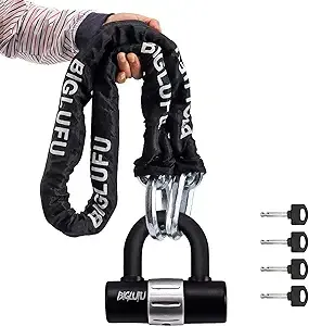 BIGLUFU Motorcycle Chain Lock Heavy Duty Bike Chain Lock Anti-Theft Durable Cut Proof Thick Security Bicycle Chain with 4Keys 16mm U