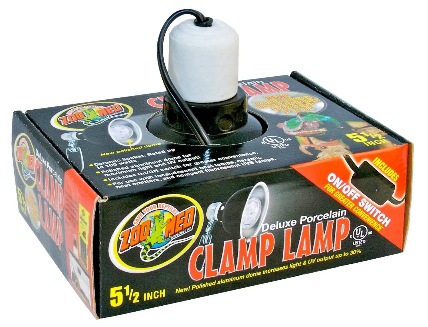 Zoo Med Deluxe Porcelain Clamp Lamp for Reptiles 8.5&#034;, 150 Watts