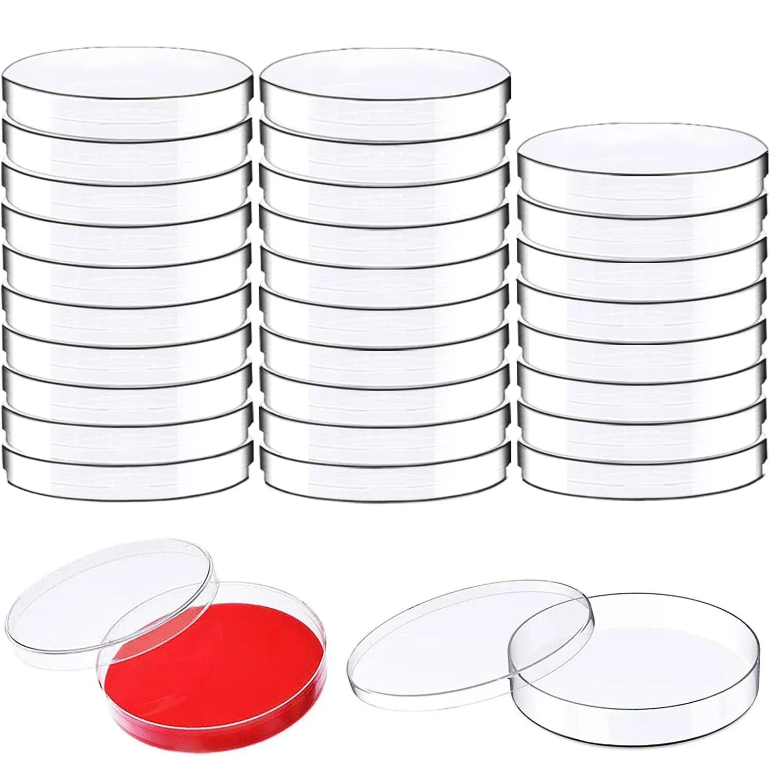 30 Pack Plastic Petri Dish Tissue Culture Plate with Lids, 90 x 15mm