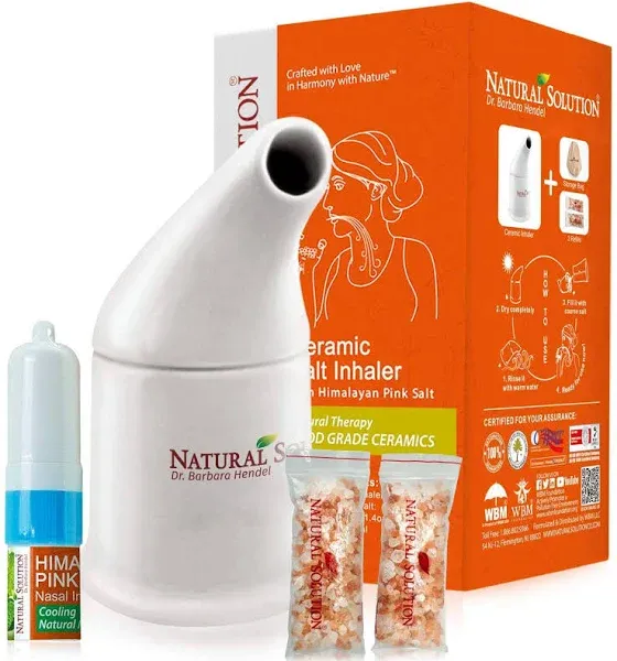 Natural Solution Himalayan Pink Salt Ceramic Salt Inhaler with Nasal Inhaler, or