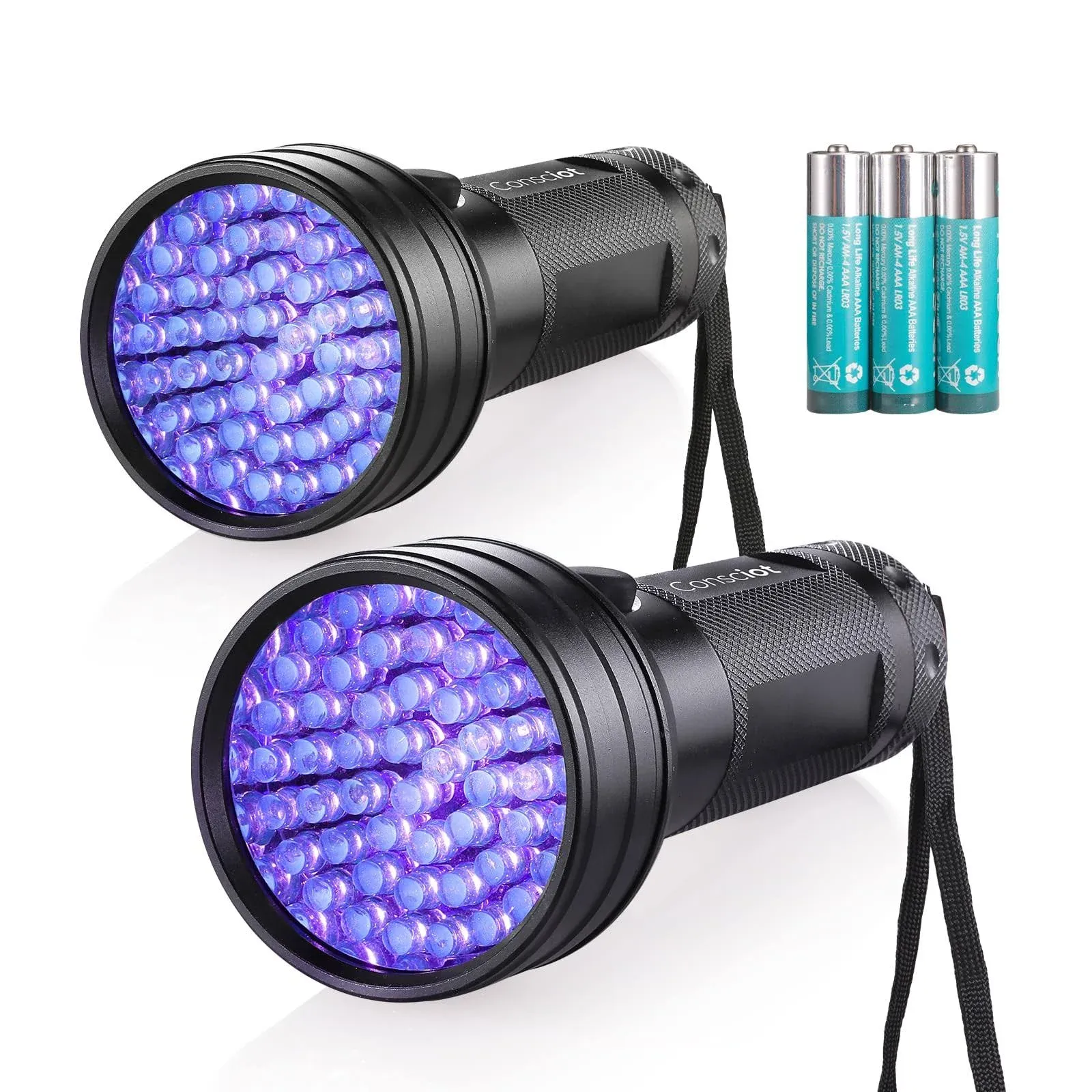 Consciot 2 Pack UV Flashlight Black Light, 51 LED 395nm Ultraviolet Blacklight ...