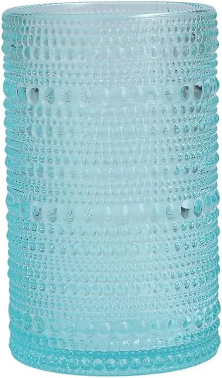 Fortessa Jupiter Beaded Hobnail Glass, 13 Ounce Iced Beverage (Set of 6), Pool Blue