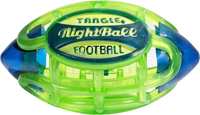 Tangle NightBall Glow in the Dark Light Up LED Football, Green with Blue 