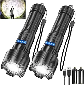 DanByte Flashlights Rechargeable Tactical, Super Bright LED Flashlight with Power ...