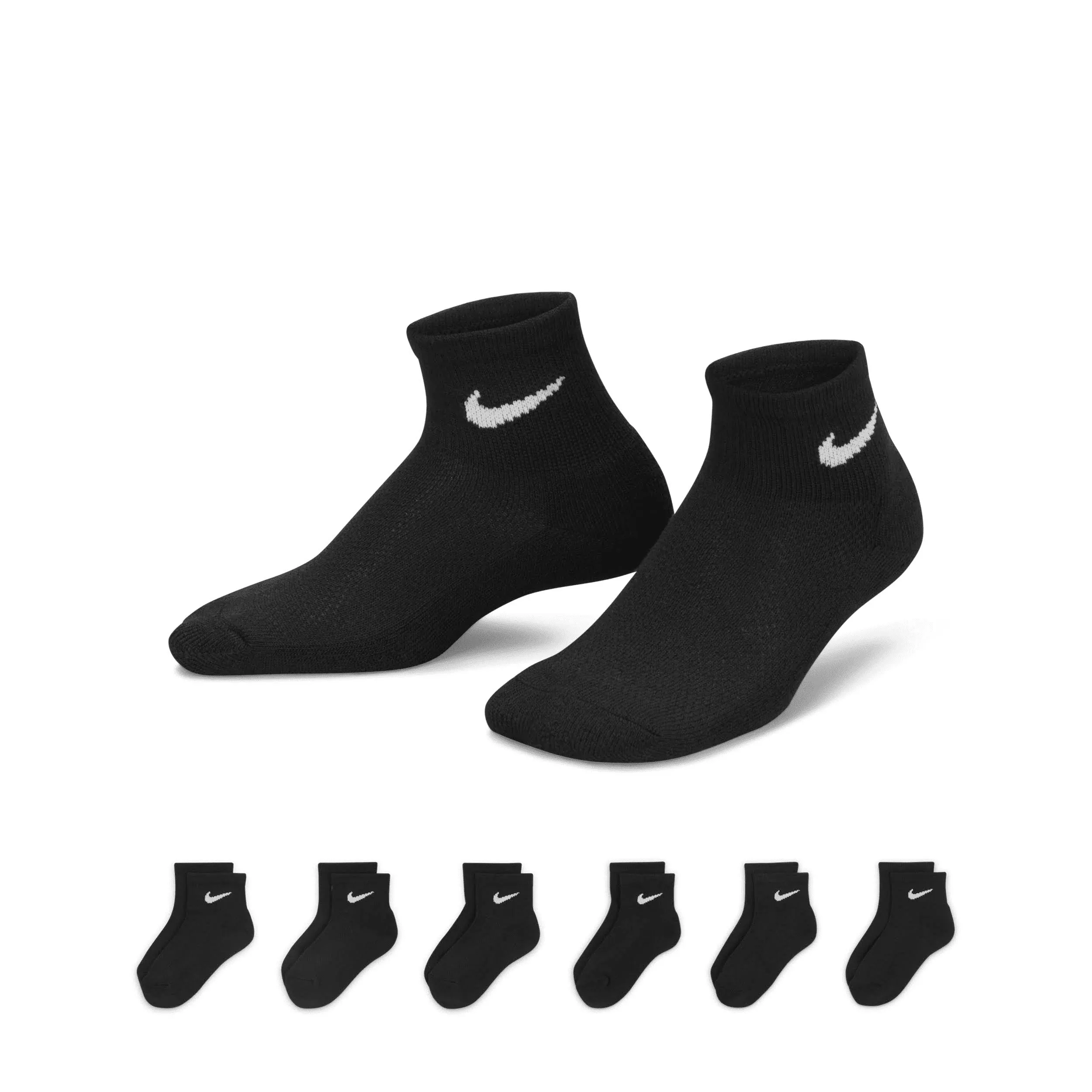 Nike Kids' 6 Pack Youth X-Small Cushioned Ankle Socks (Black)