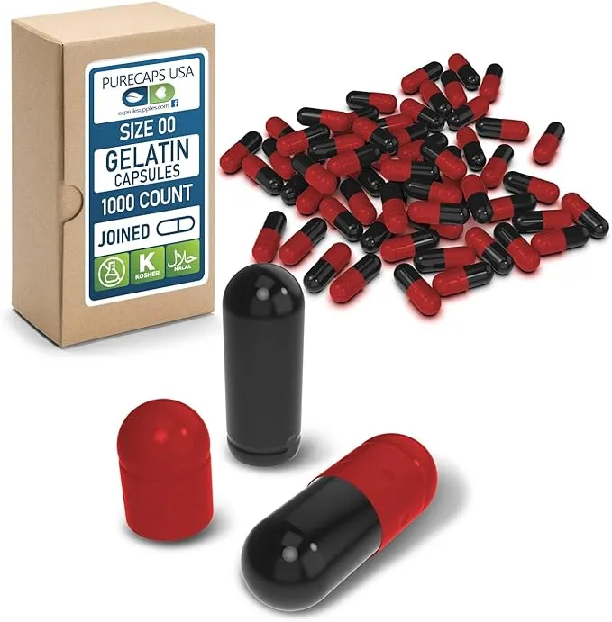 Purecapsusa - Size 00 Black/Red Empty Gelatin Capsules, Size: 1