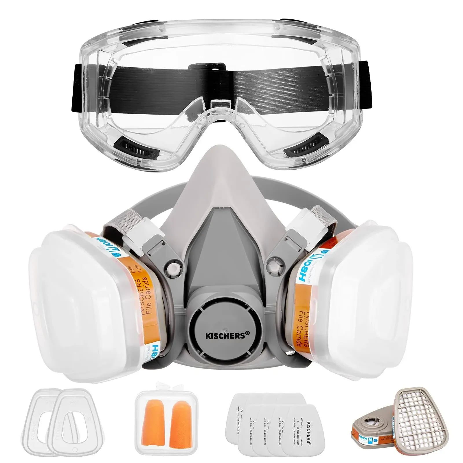 Reusable Half Facepiece and Anti-Fog Safety Goggle Set against Dust/Organic Vapo