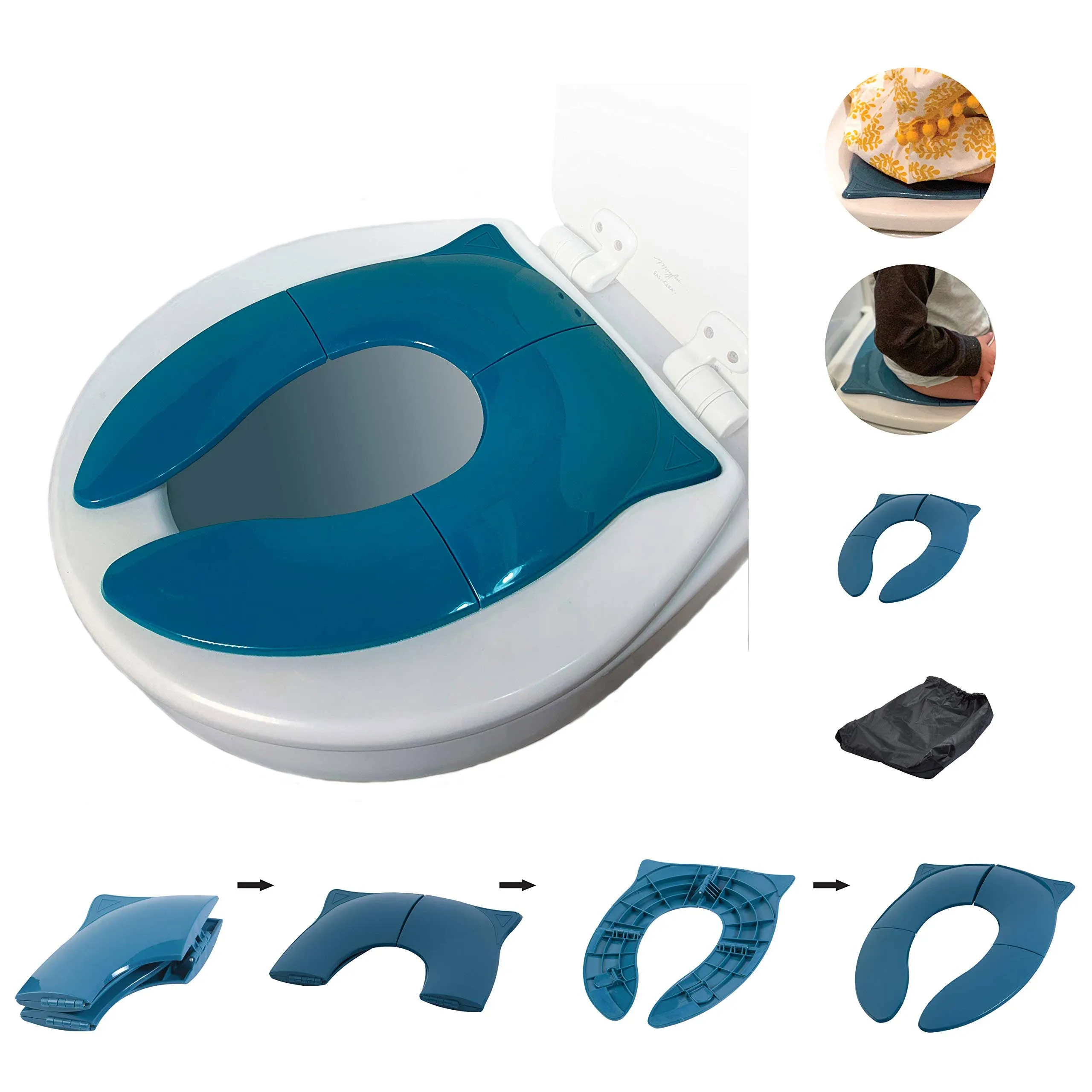 Three Little Tots - Modern and Safe Portable Potty Seat, Dark Teal Folding Travel ...