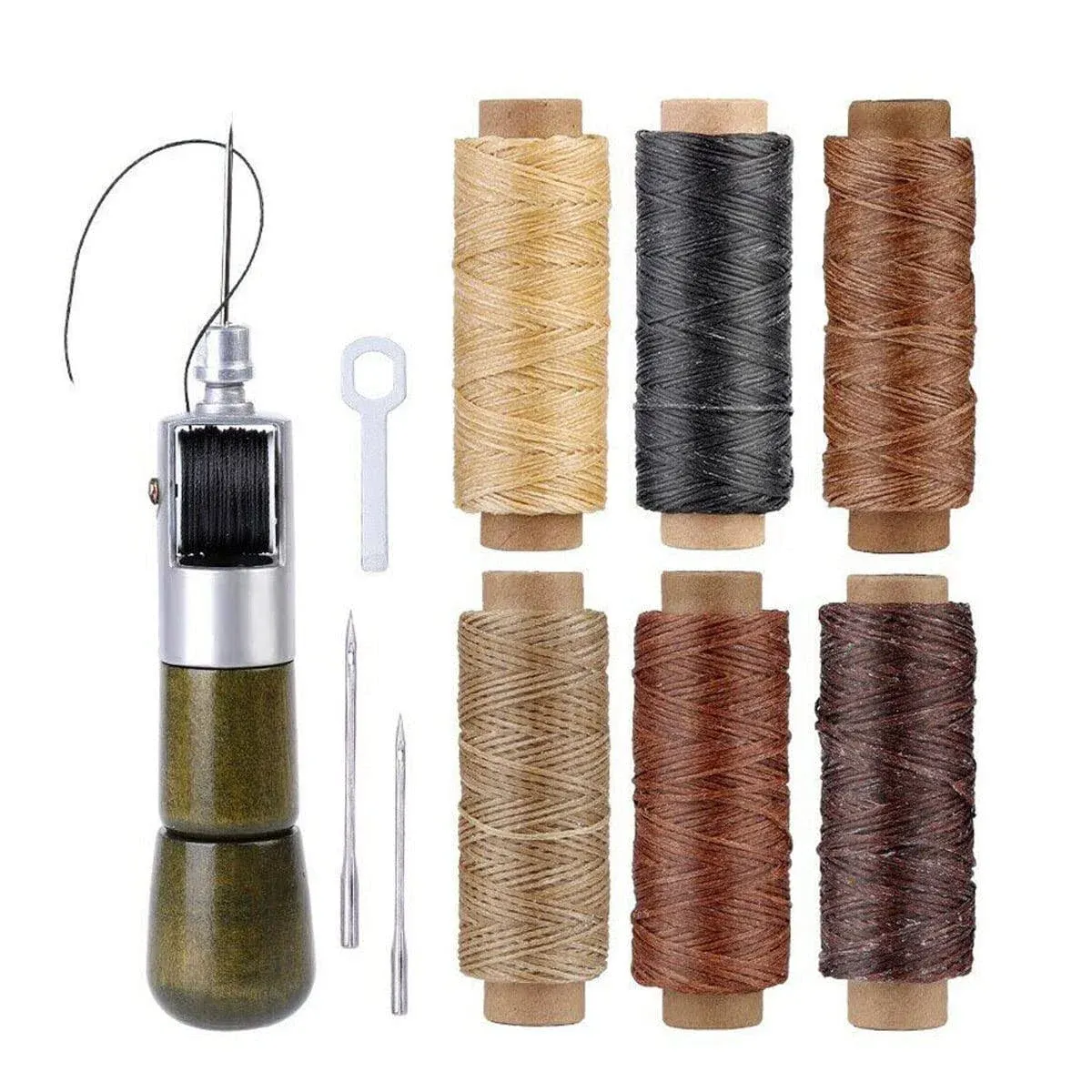 Leather Sewing Awl Thread Kit with Waxed Thread Manual Speedy Stitcher Tool (Type 2)