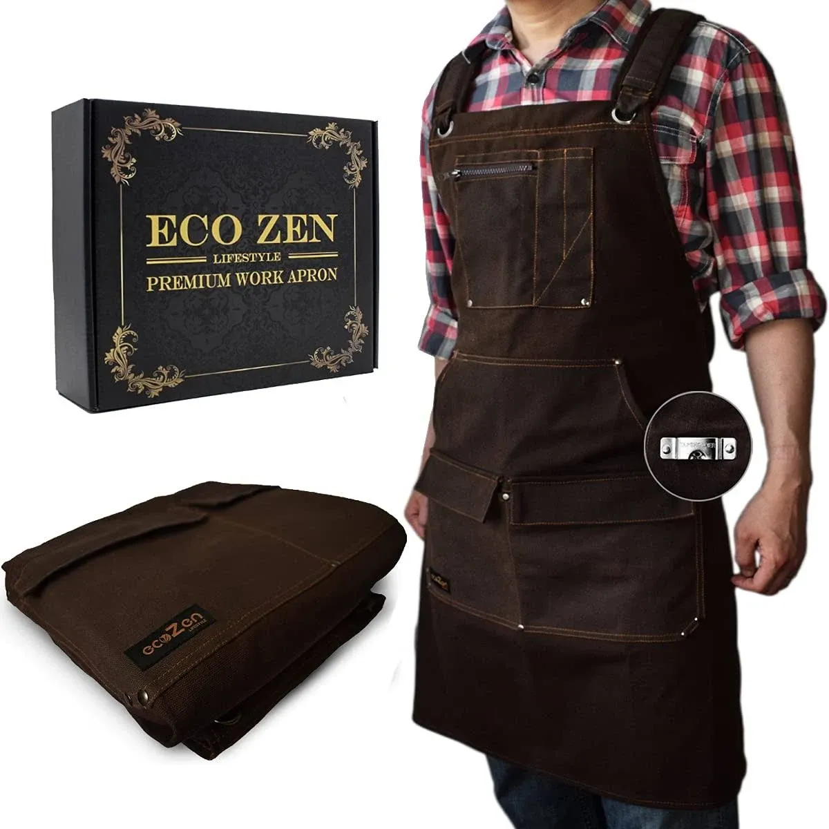 Woodworking Shop Apron - 16 oz Waxed Canvas Work Aprons | Metal Tape holder, 