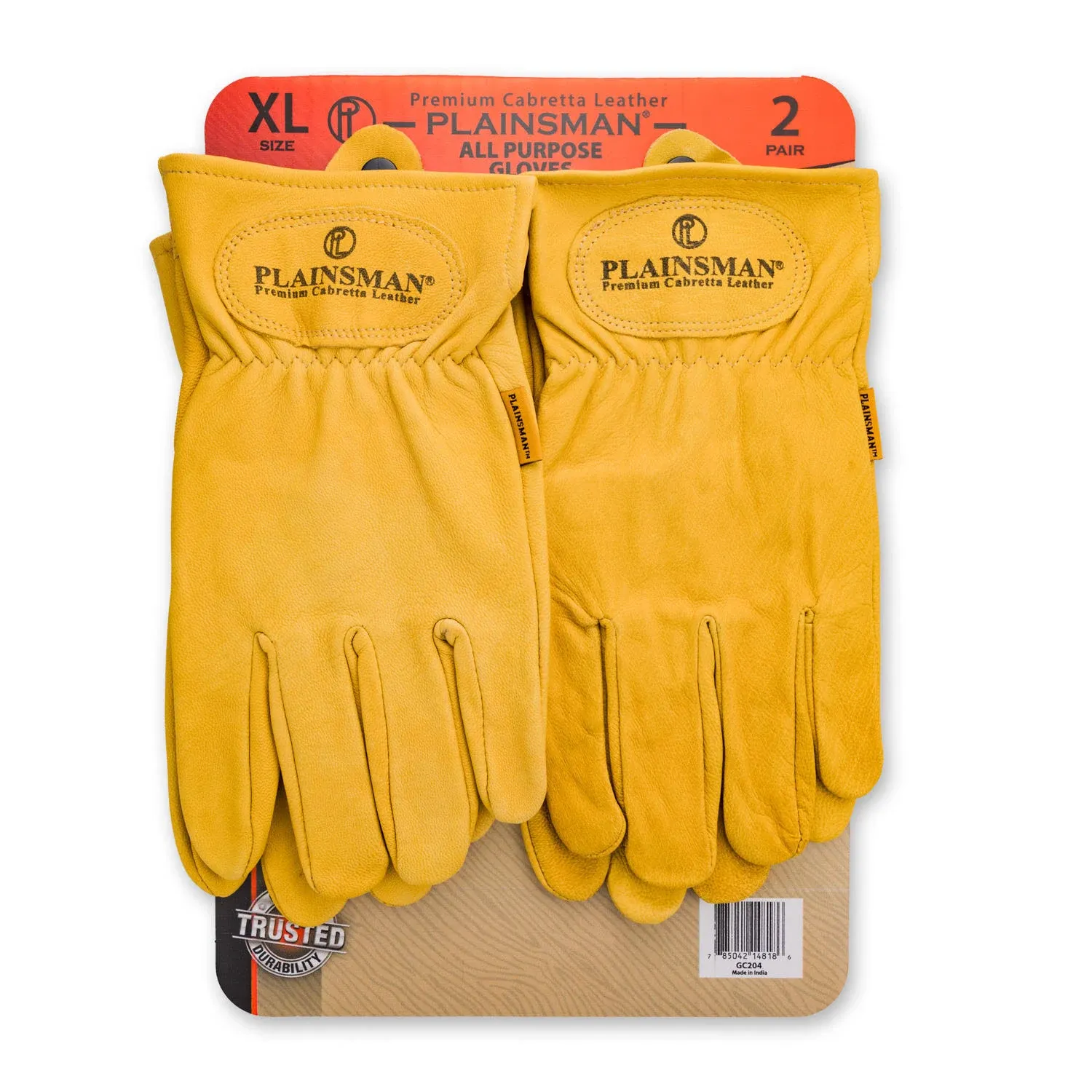 Plainsman Premium Cabretta Yellow Leather Gloves, 2 Pairs (X-Large)