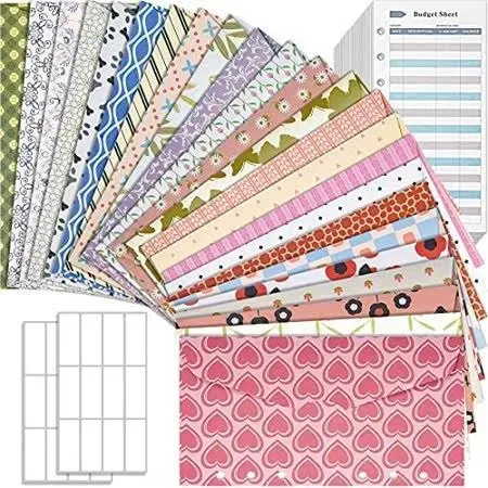 Rancco Cash Envelopes for Budgeting, 24 Pcs Assorted Colors A6 6-Ring Budget Binder Envelopes + 24 Pcs Expense Tracker Budget Sheets, Money Trackers Cash Savings Envelopes Inserts for Budget Planner