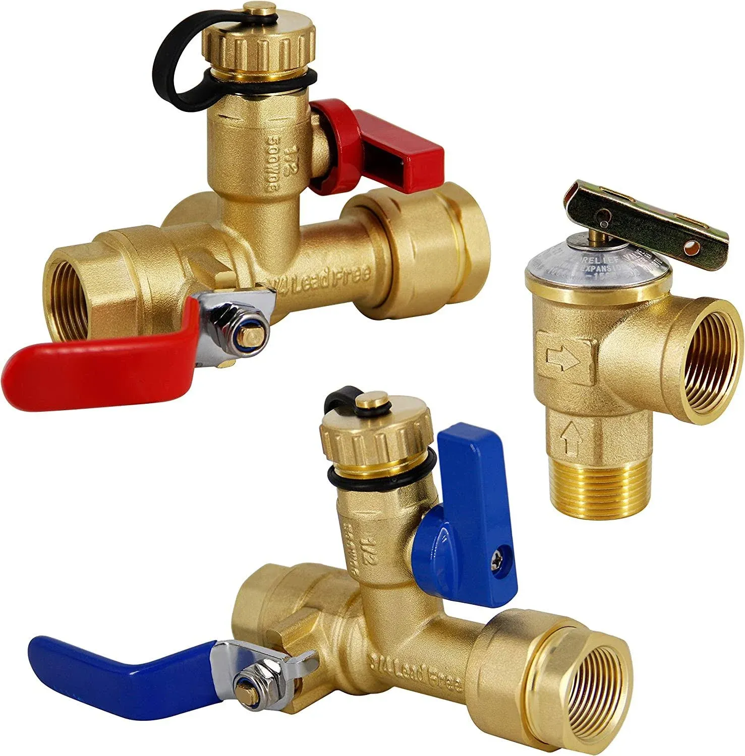 Hourleey 3/4 inch IPS Isolator Tankless Water Heater Service Valve Kit with Pressure Relief Valve Clean Brass