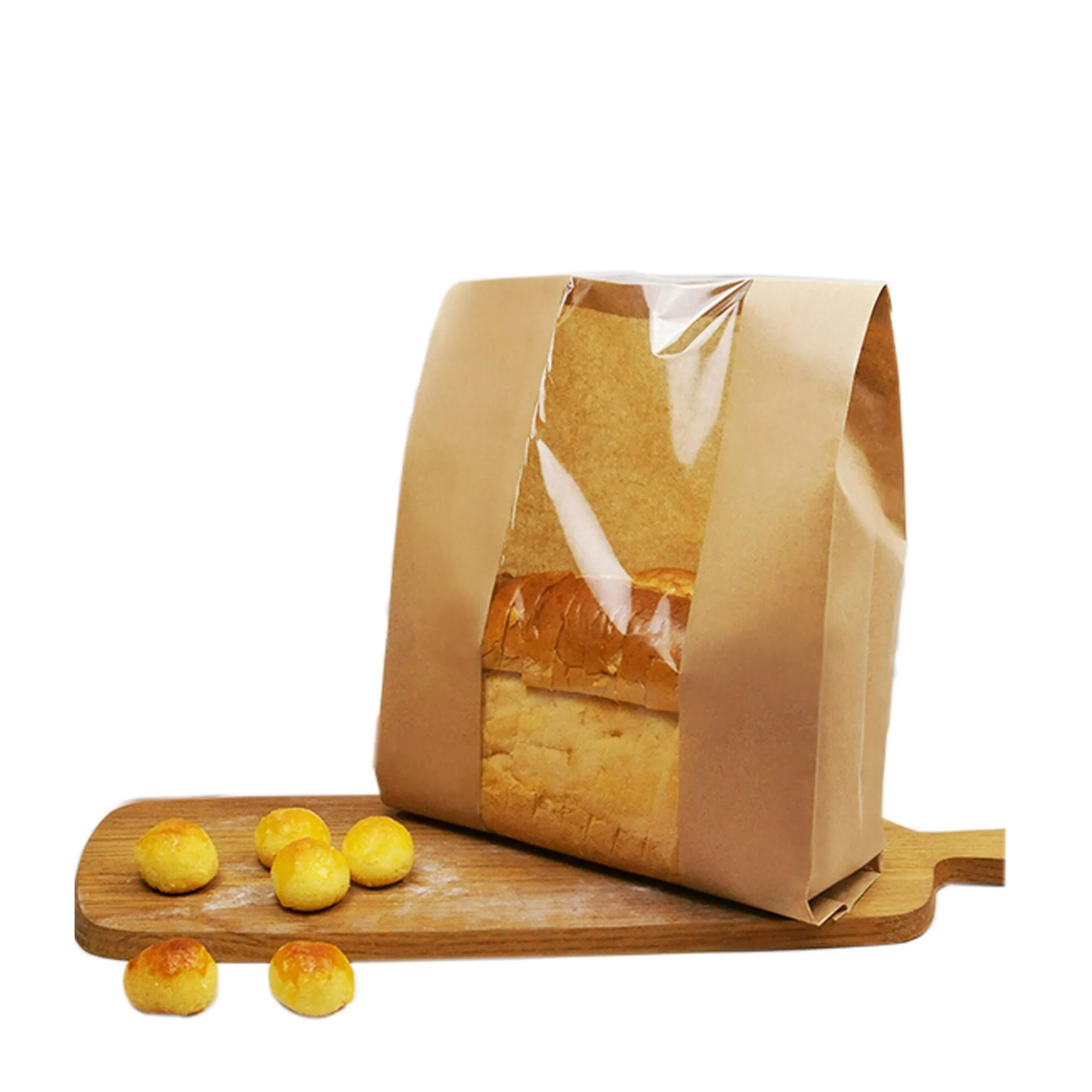 FUNCOO Pack of 25 Paper Bread Loaf Bag Kraft Food Packaging Storage Bakery Bag with Fro