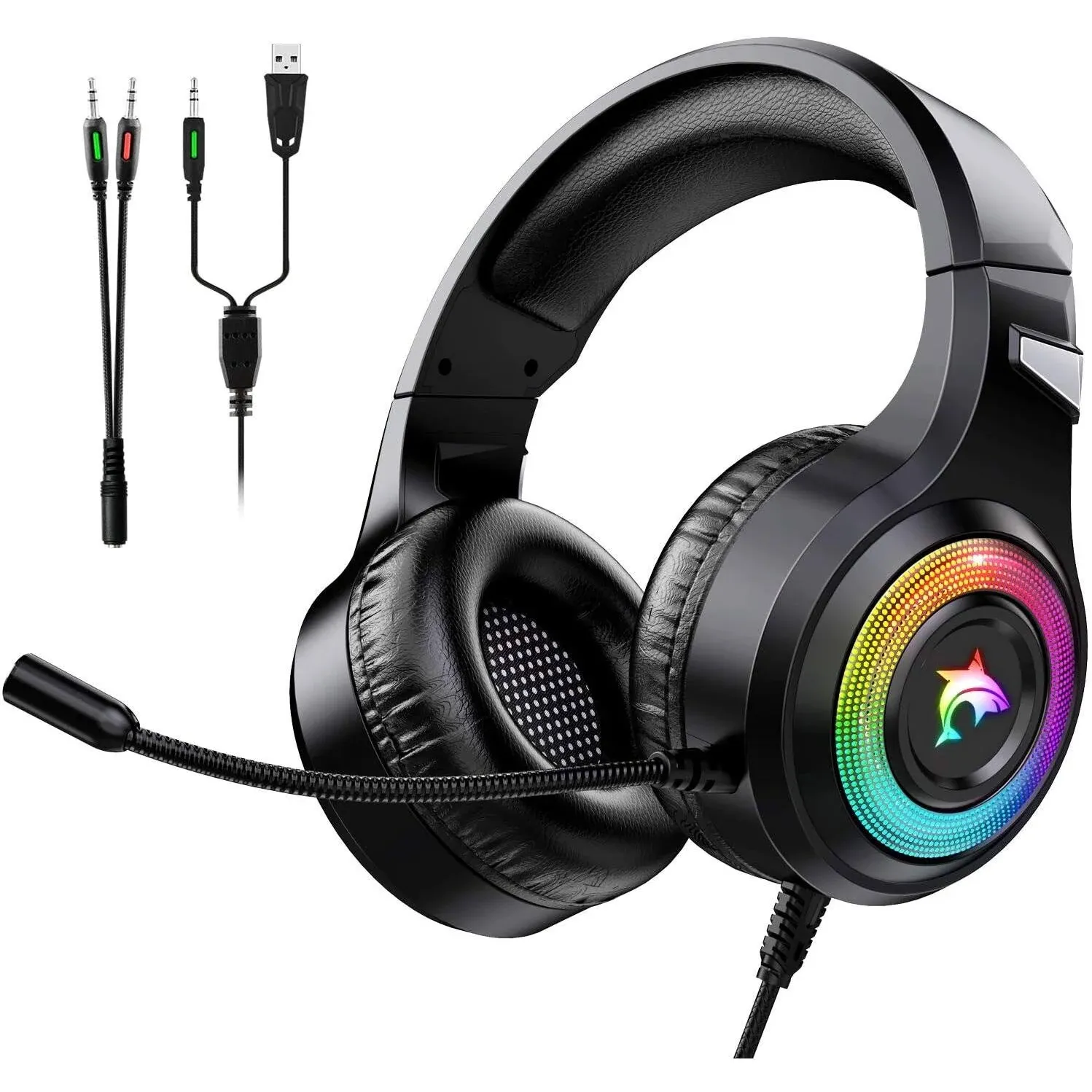 Gaming Headset Xbox One Headset with Stereo Surround Sound, Mic & LED Light Noise Cancelling Over Ear Compatible with PC, PS4,PS5, Xbox One,Mac