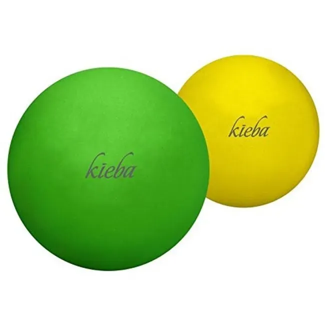 Kieba Massage Lacrosse Balls for Myofascial Release, Trigger Point Therapy, Muscle Knots, and Yoga Therapy. Set of 2 Firm Balls (Green and Yellow)