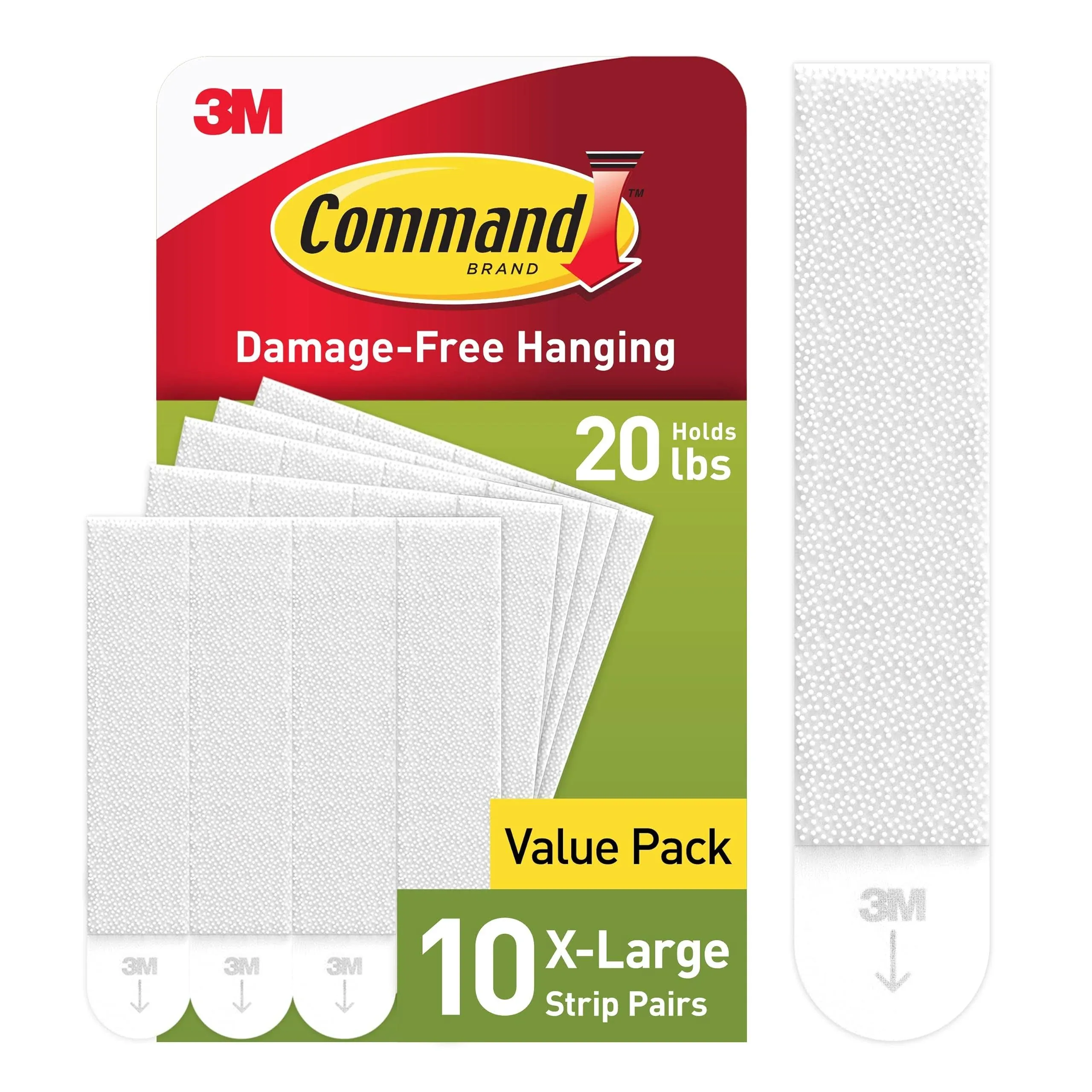 Command 20 Lb XL Heavyweight Picture Hanging Strips, Damage Free Hanging Picture Hangers, Heavy Duty Wall Hanging Strips for Back to School Dorm Organization, 10 White Adhesive Strip Pairs