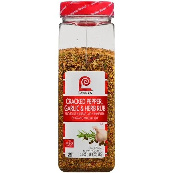 Lawry's Cracked Pepper, Garlic & Herb Rub, 24 oz - One 24 Ounce Container of Garlic Pepper Rub for a Peppery Spicy Flavor, Perfect Seasoning for Beef and Pork