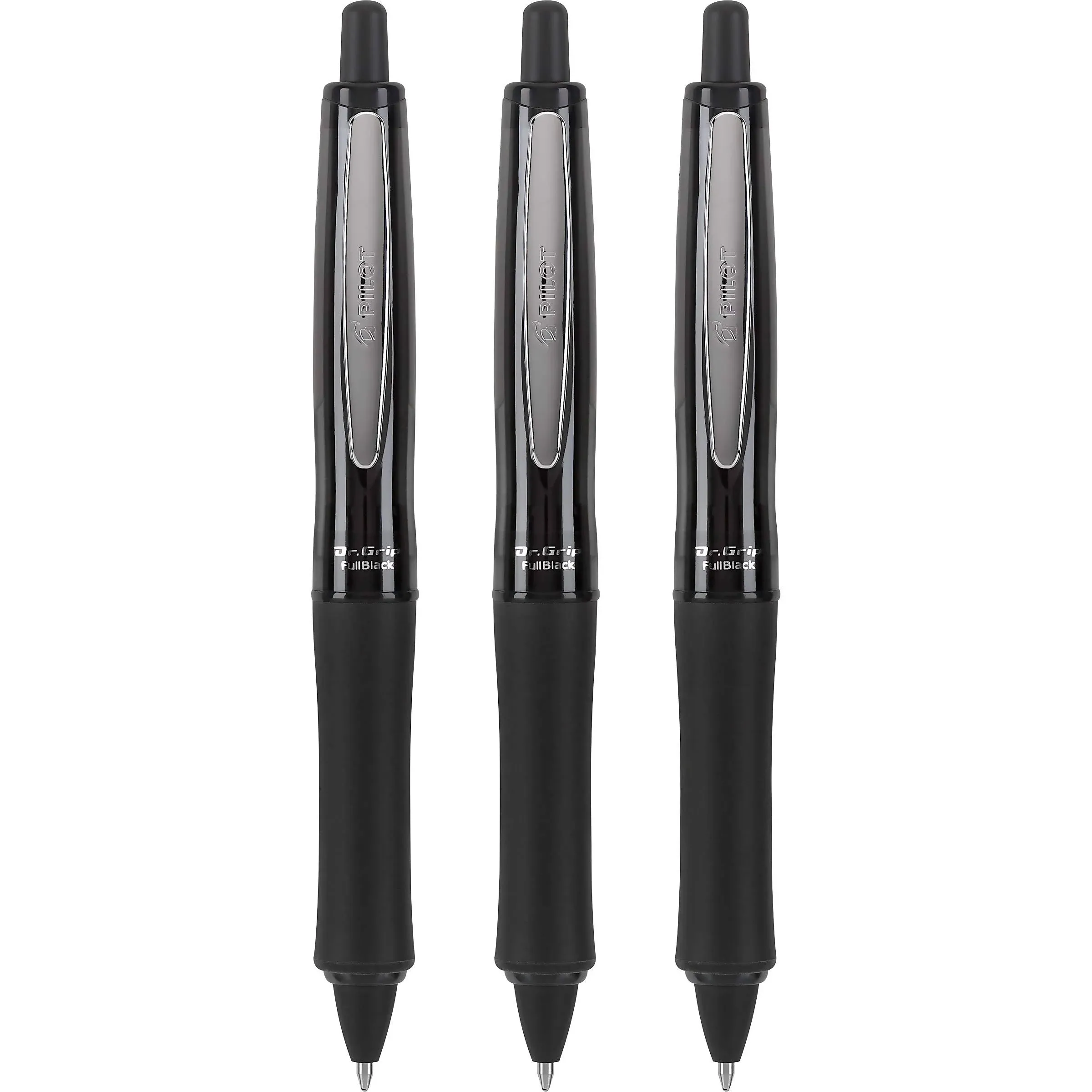 PILOT Dr. Grip FullBlack Refillable & Retractable Ballpoint Pen, Medium Point, Black Ink, 3-Pack (14634)