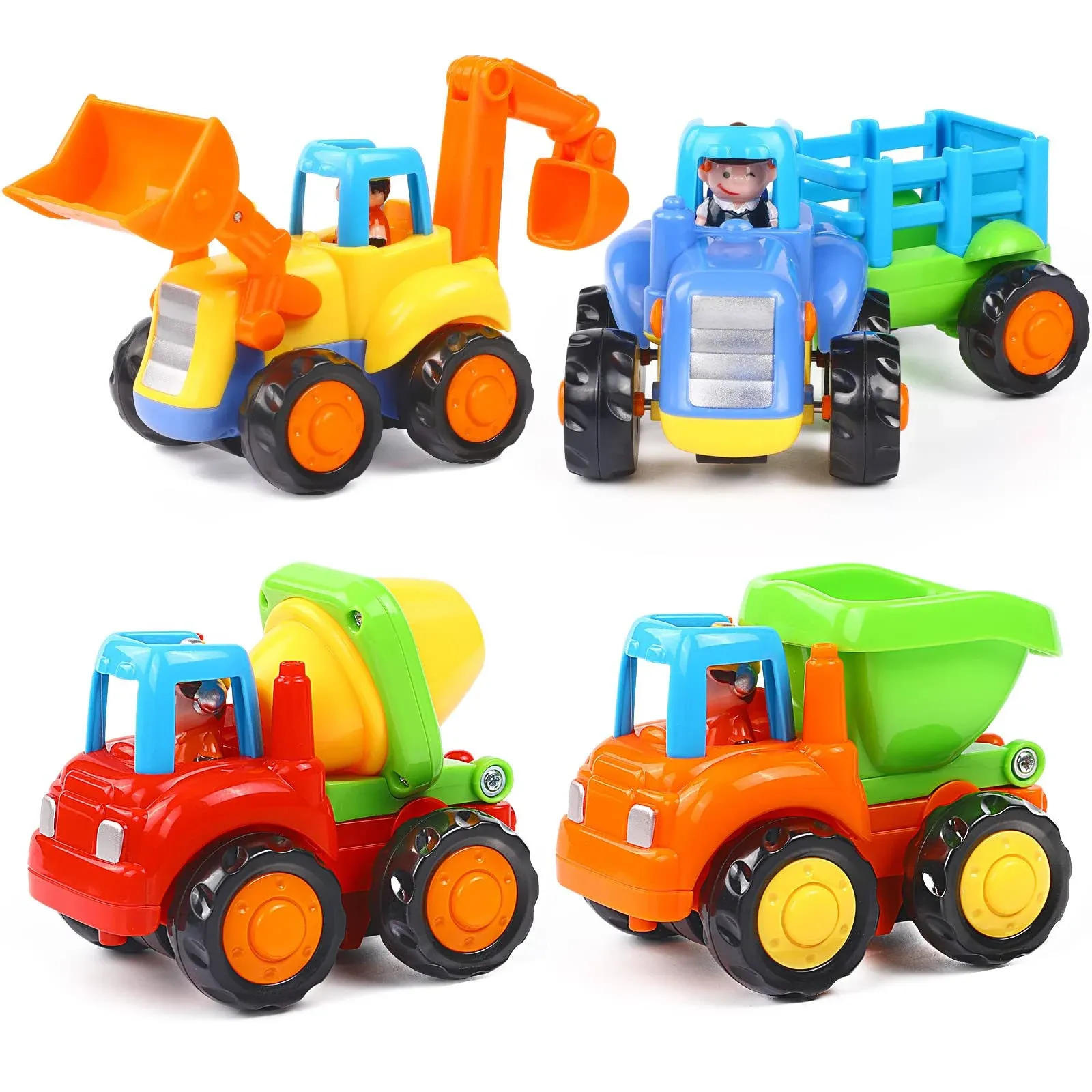 Yiosion Push and Go Friction Powered Cars Construction Vehicles Toy Set Tractor Bulldozer Mixer Truck Dumper for 1 2 3 Year Old Baby Toddlers Boys Gift