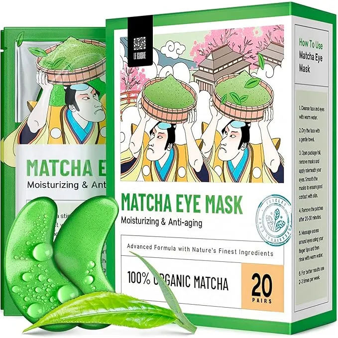 LE GUSHE Under Eye Mask & Under Eye Patches (20 Pairs) - Green Tea Eye Mask with Collagen & Amino Acid, Cooling Eye Care for Wrinkles, Puffy Eyes & Dark Circles, Brightening Skincare