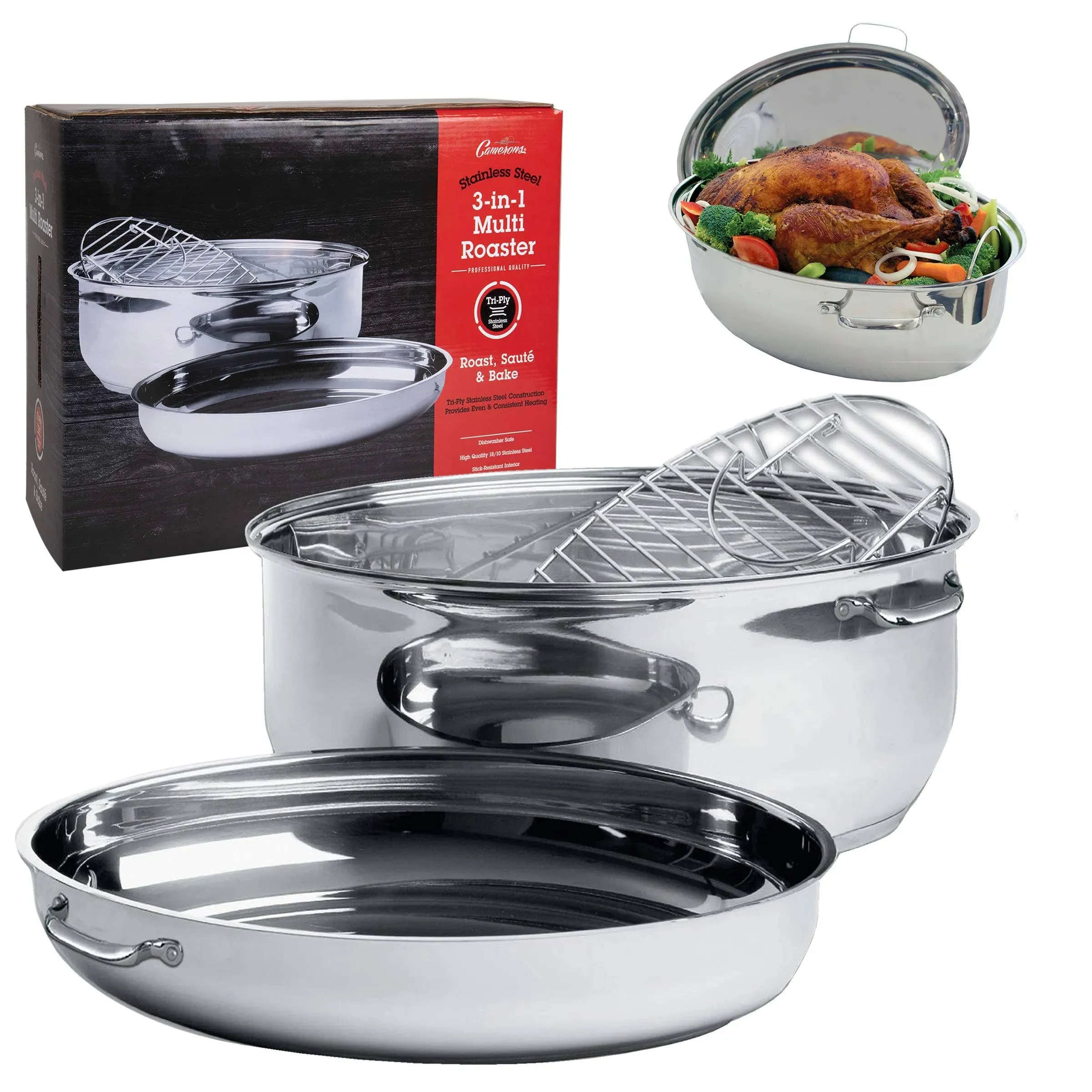 Camerons Stainless Steel Multi-roaster 3-in-1 Stock Pot / 11 Qt.