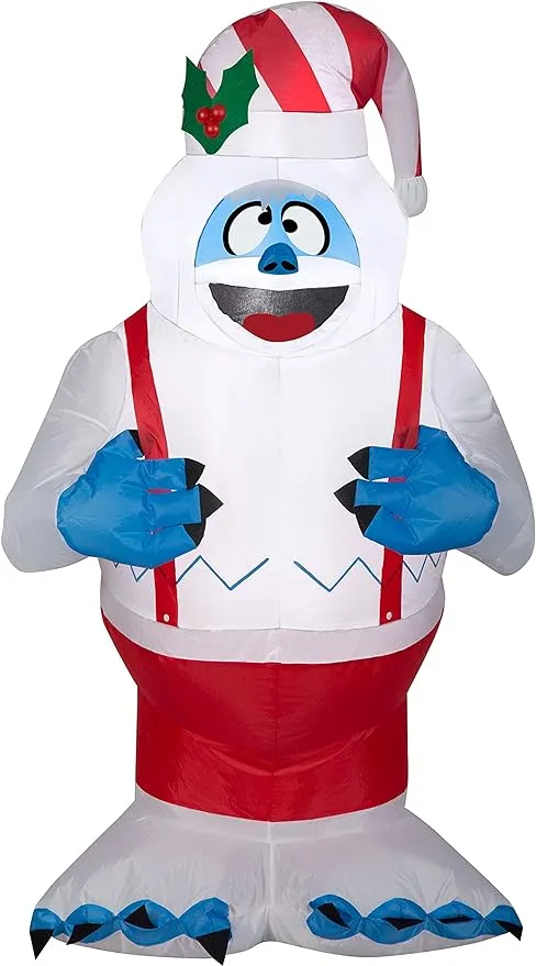 Gemmy Christmas Airblown Inflatable Bumble in Suspenders Rudolph, 3.5 ft Tall, White